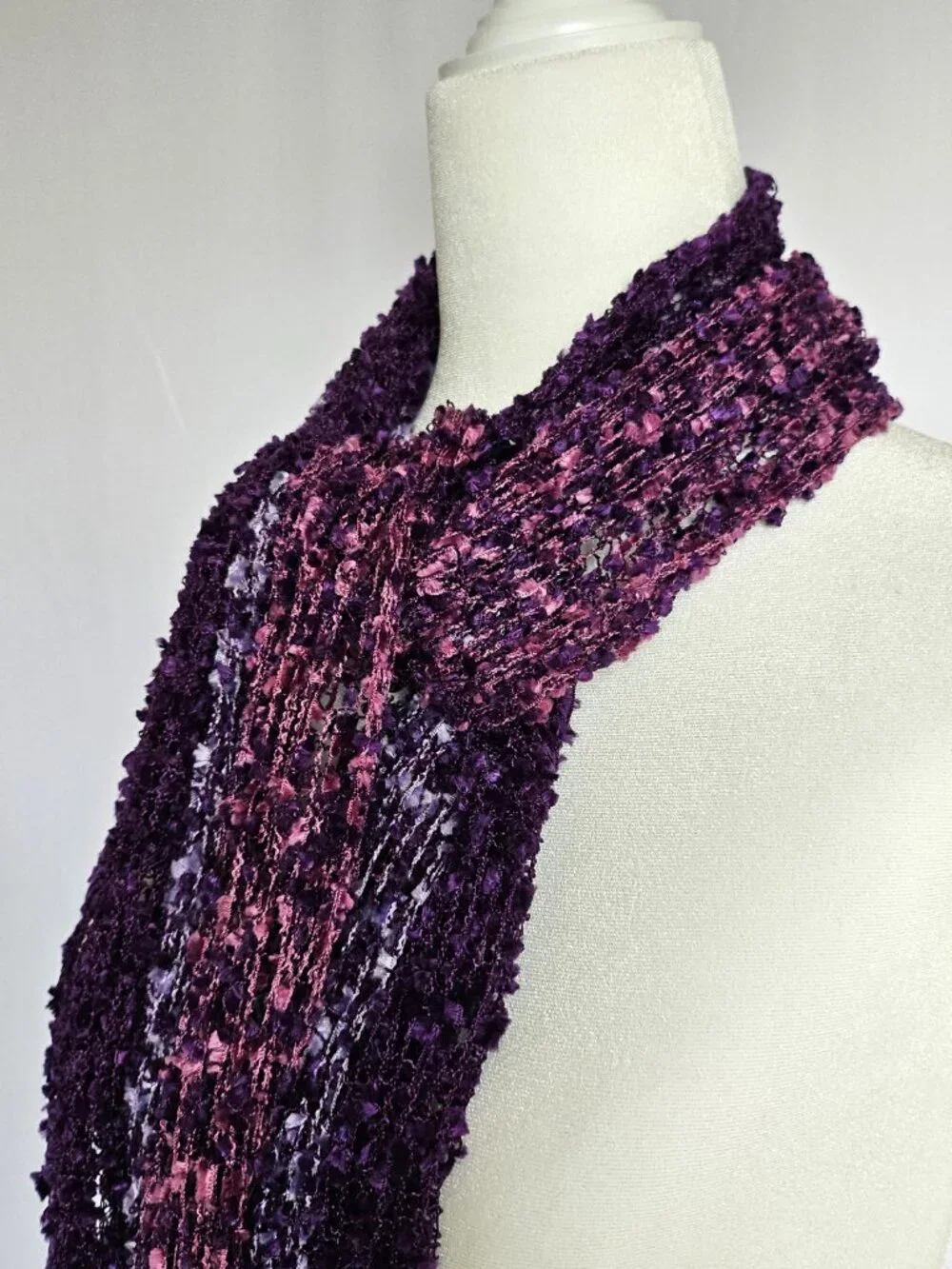 Fashion Scarf | Textured Fringe Knit | Purple Pink Ombre | One Size